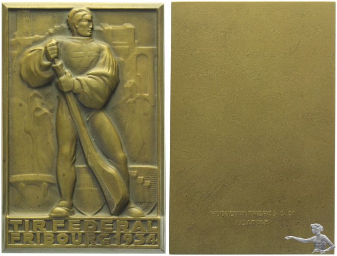 Schützenmedaille 1934 Fribourg Bronze Stehender Schütze